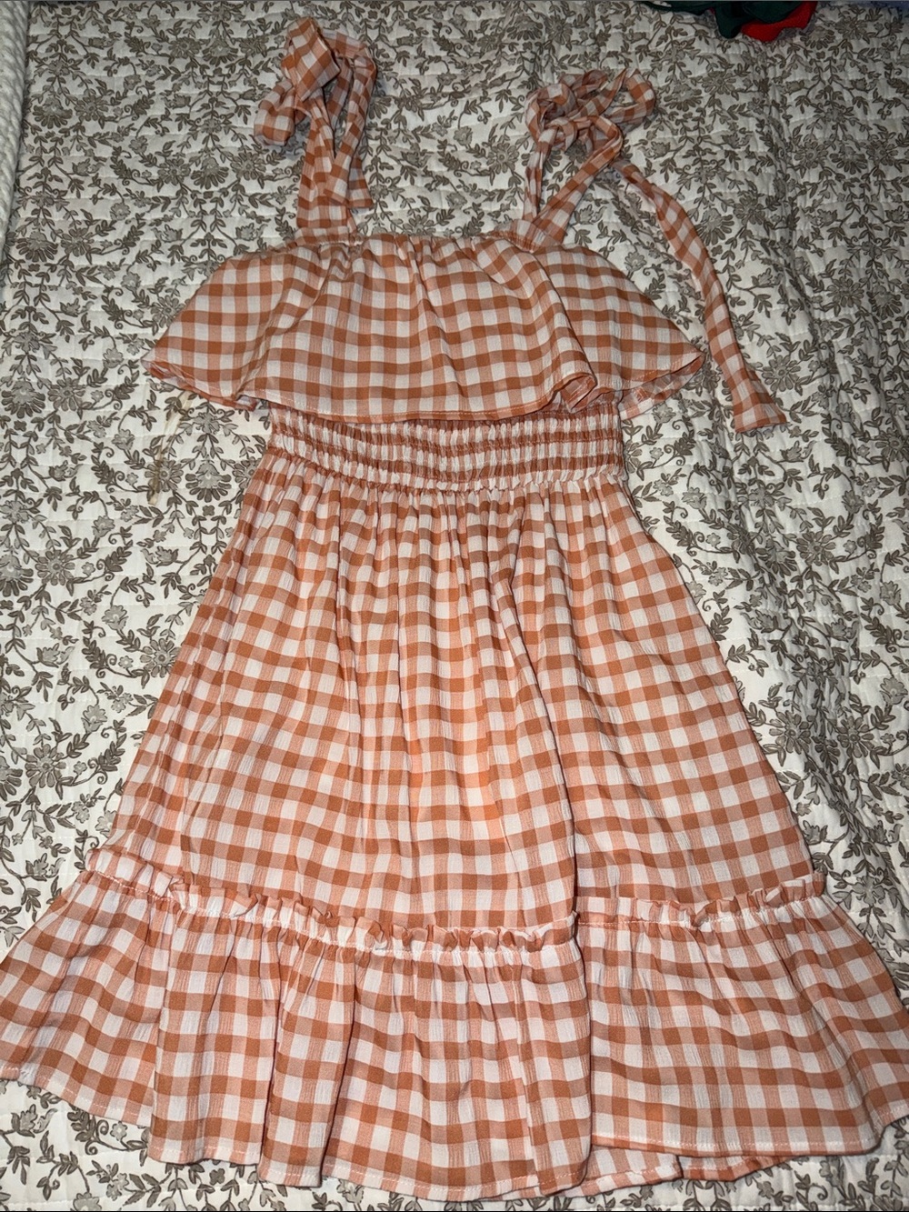 Orange Gingham Tie-Shoulder Mini Dress